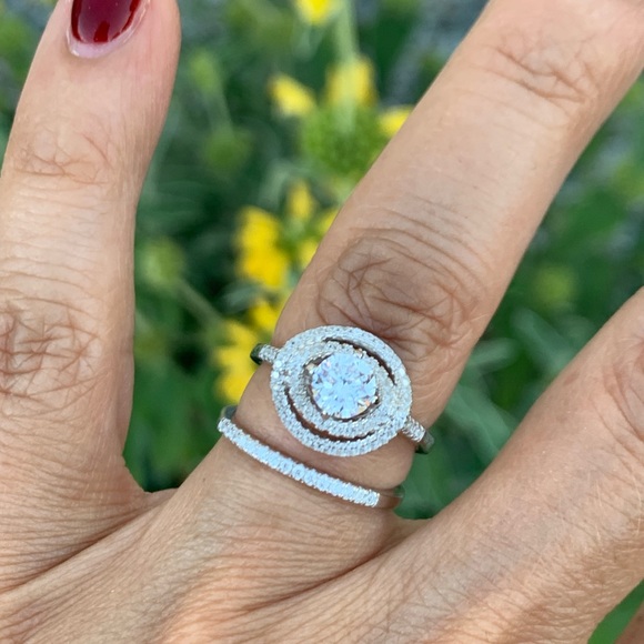 Sterling Silver Engagement Wedding Band 2pc set - Picture 9 of 11